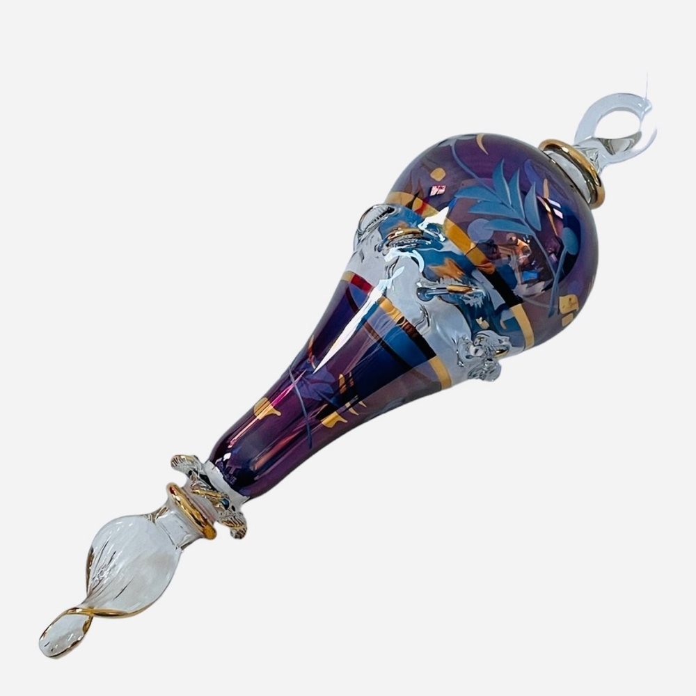 Oversized Egyptian Teardrop Glass Christmas Ornament 8.5” Blue Purple Gold Art - Picture 2 of 4